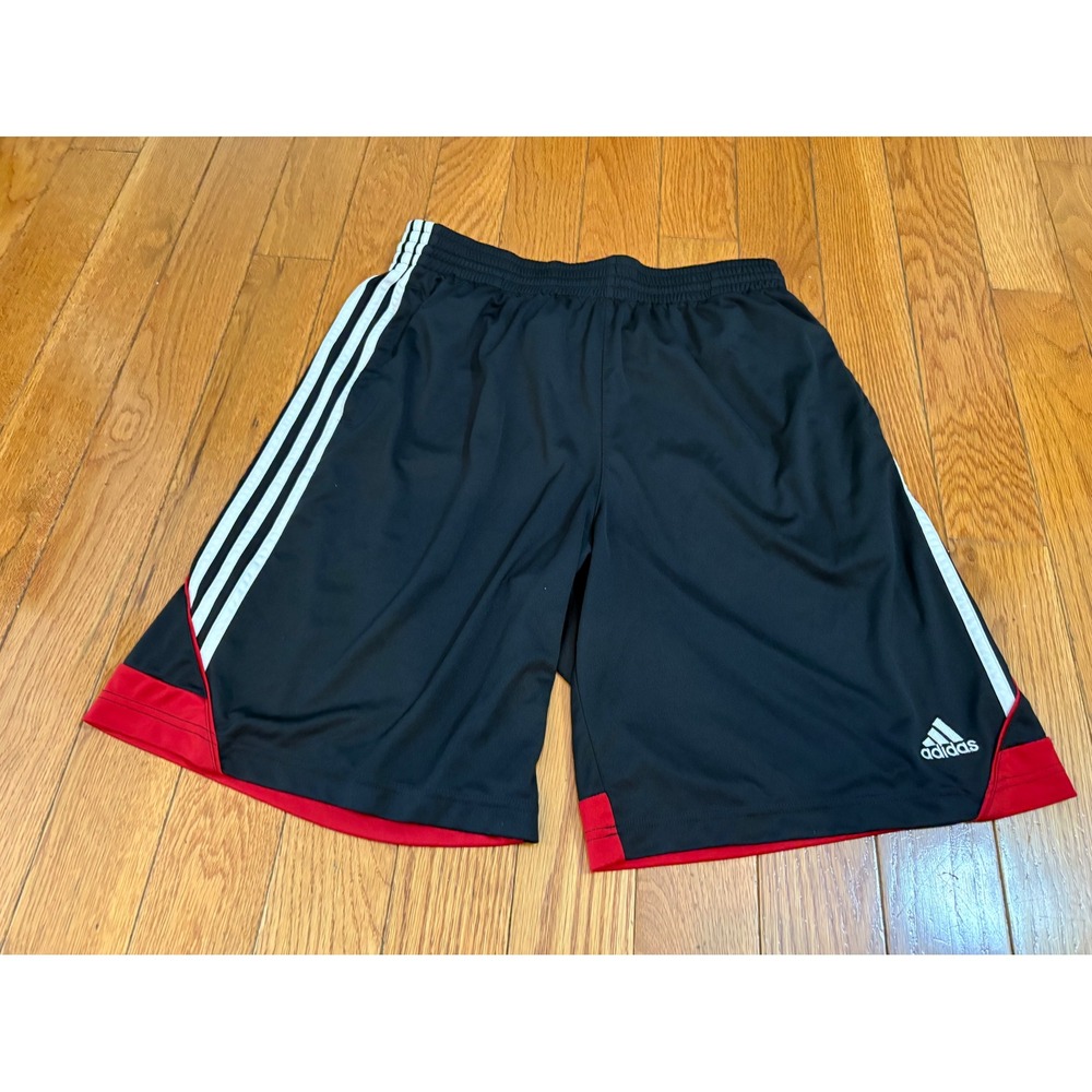 Adidas Mens Basketball Shorts Black Red White Three Stripe Size Large